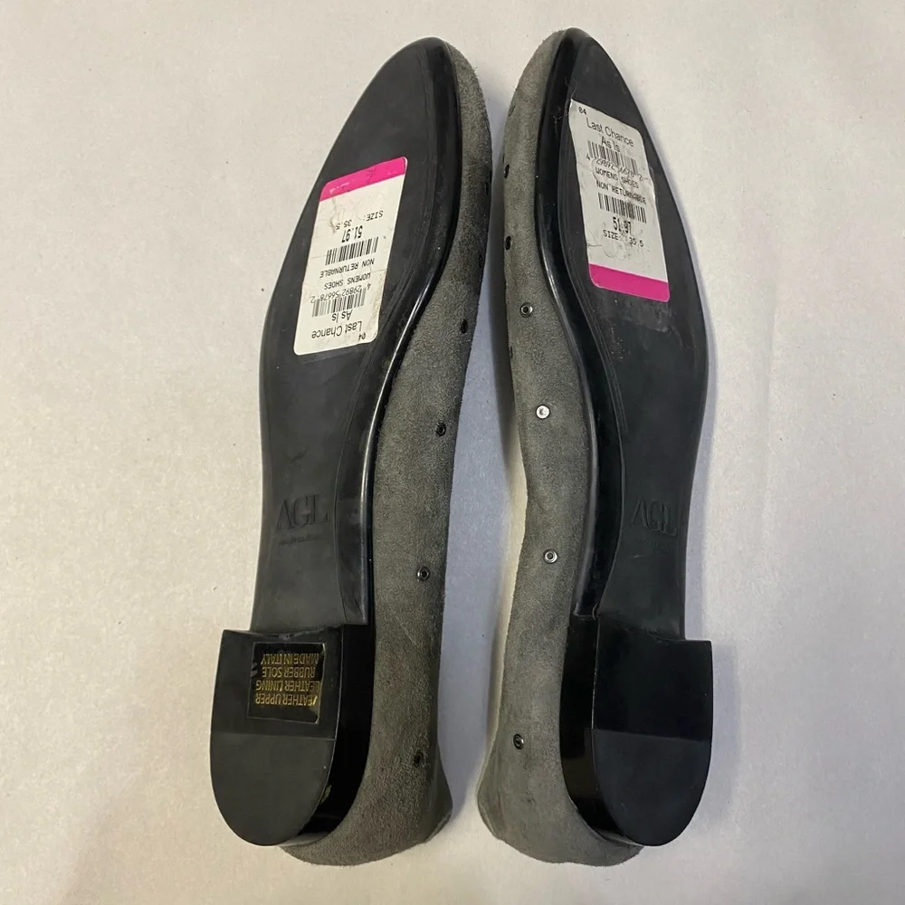 AGL Attilio Giusti Leombruni Flats US Size 5 Suede Leather Grommet Mist Grey NWT